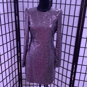 Rachel Zoe Bloomingdale’s Exclusive long sleeve sequin dress with open back NEW